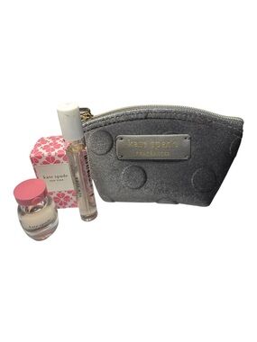 Kate Spade New York Fragrance Set Velvet Gray Polka Dot Pouch Spray + Mini NWT